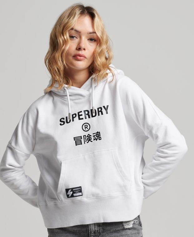 mujer Superdry blanco sudadera corta con capucha y logo independiente 2R68Z5894