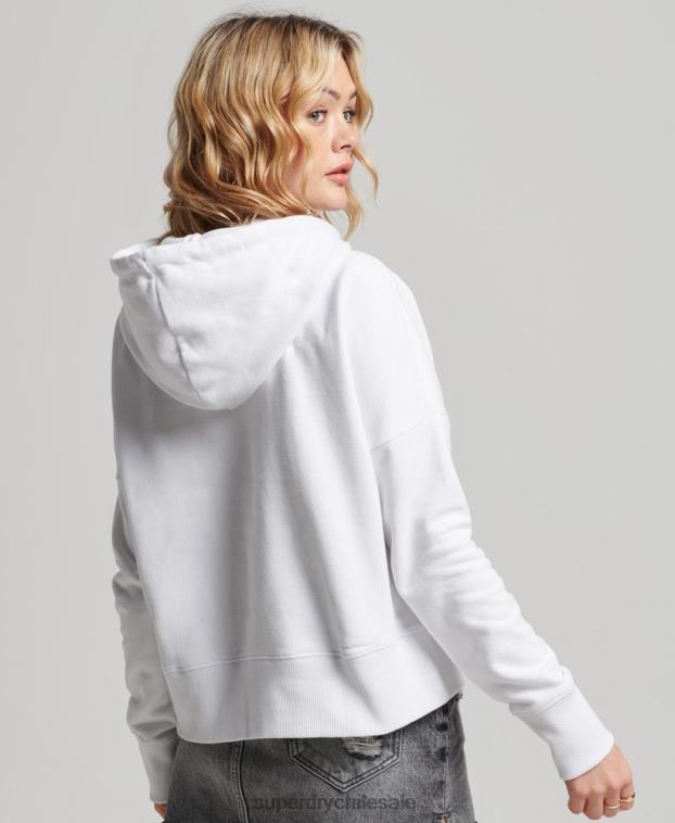 mujer Superdry blanco sudadera corta con capucha y logo independiente 2R68Z5894