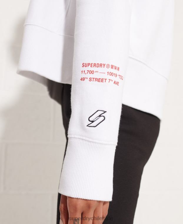 mujer Superdry blanco sudadera corta con logo cooperado 2R68Z3483