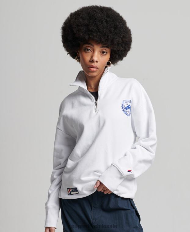 mujer Superdry blanco top de chándal extragrande con media cremallera de city college 2R68Z5807
