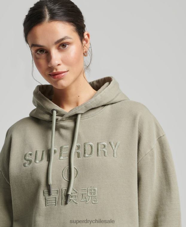 mujer Superdry caqui sudadera con capucha extragrande teñida con logo de código 2R68Z3433