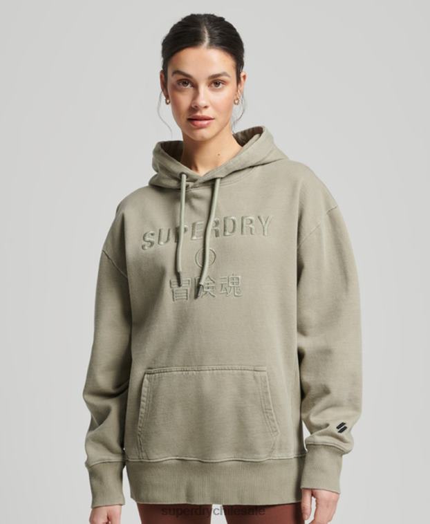mujer Superdry caqui sudadera con capucha extragrande teñida con logo de código 2R68Z3433