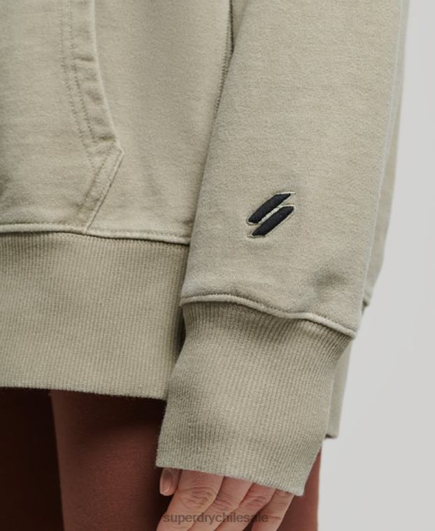 mujer Superdry caqui sudadera con capucha extragrande teñida con logo de código 2R68Z3433