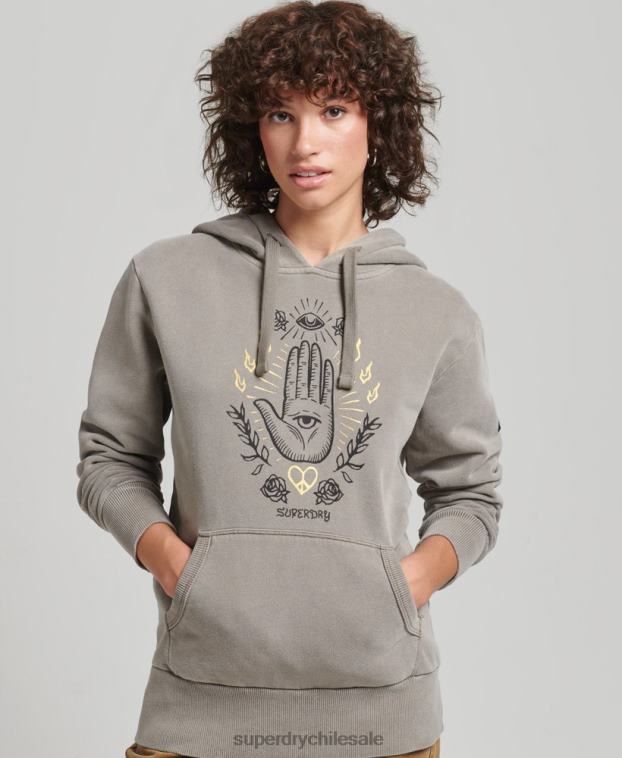mujer Superdry caqui sudadera con capucha vintage de paz y amor 2R68Z6036