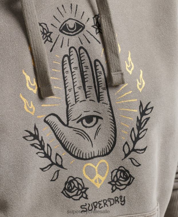 mujer Superdry caqui sudadera con capucha vintage de paz y amor 2R68Z6036