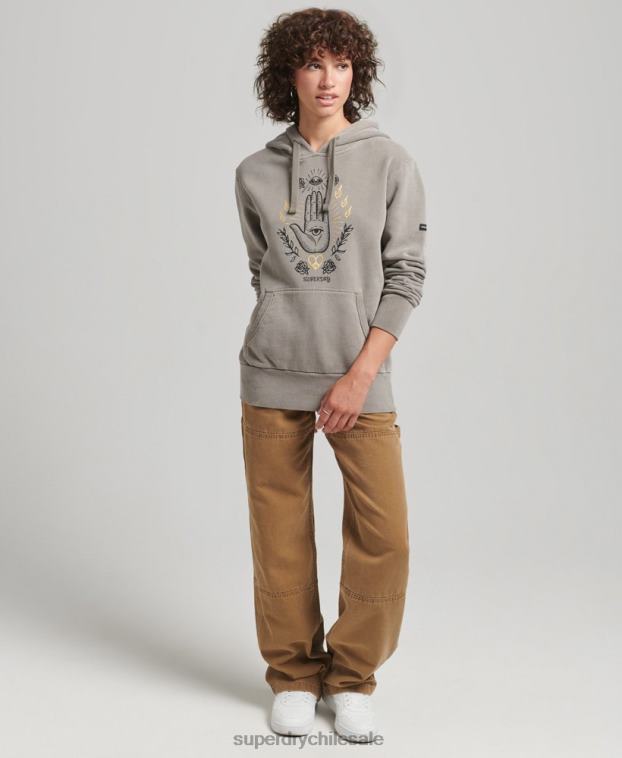 mujer Superdry caqui sudadera con capucha vintage de paz y amor 2R68Z6036
