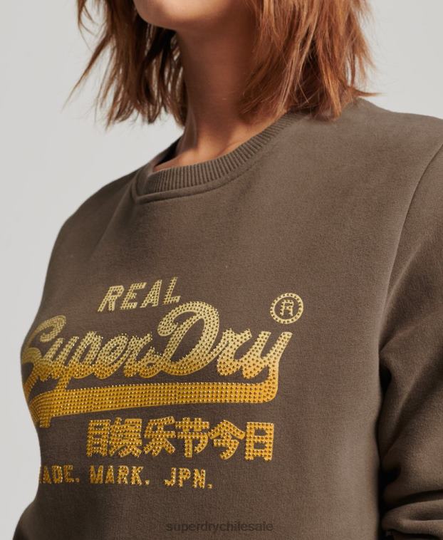 mujer Superdry caqui sudadera con cuello redondo y logo vintage 2R68Z3323
