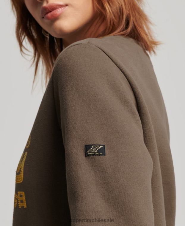 mujer Superdry caqui sudadera con cuello redondo y logo vintage 2R68Z3323