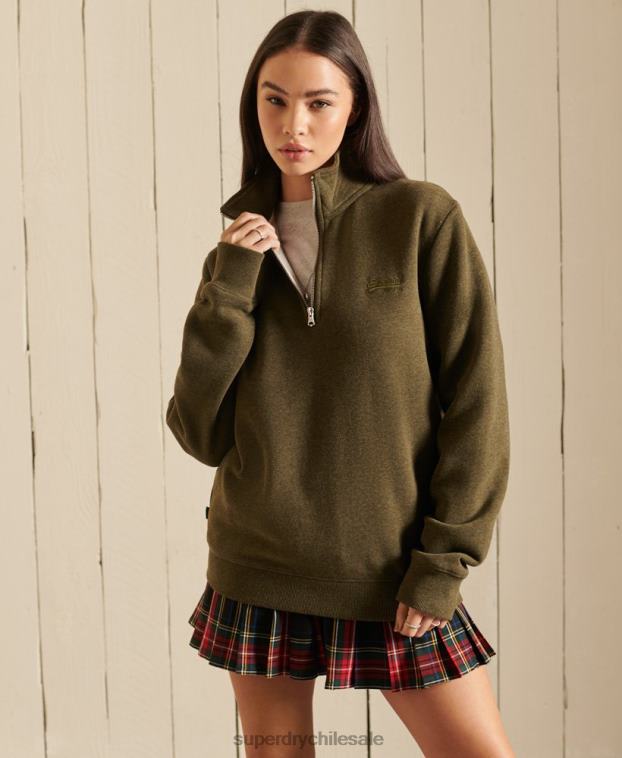 mujer Superdry caqui sudadera holgada con logo bordado y cremallera henley 2R68Z6038