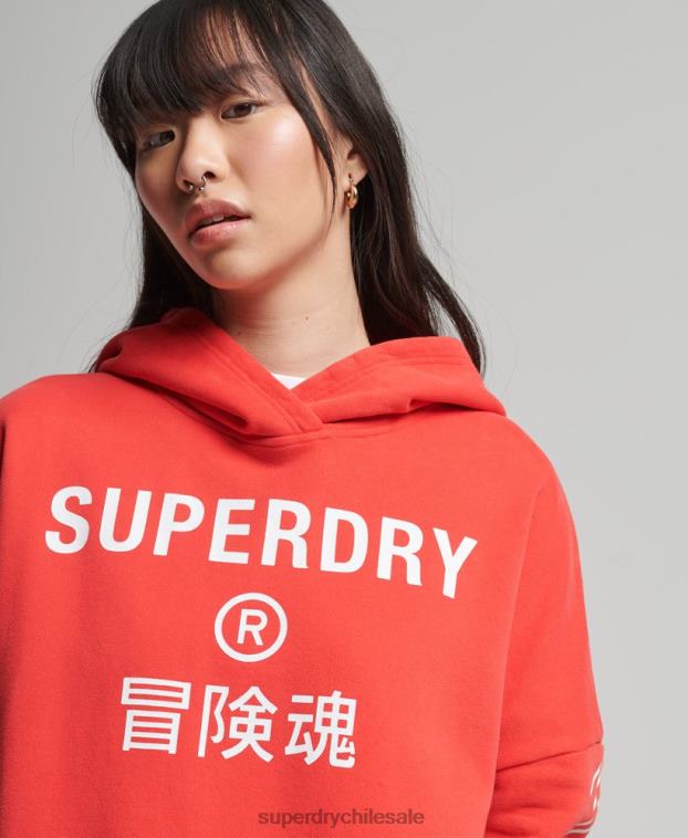 mujer Superdry coral sudadera con capucha Code Core Sport Crop Box 2R68Z5857
