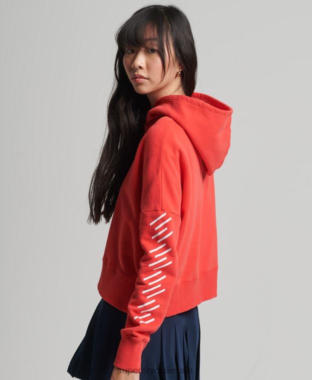 mujer Superdry coral sudadera con capucha Code Core Sport Crop Box 2R68Z5857