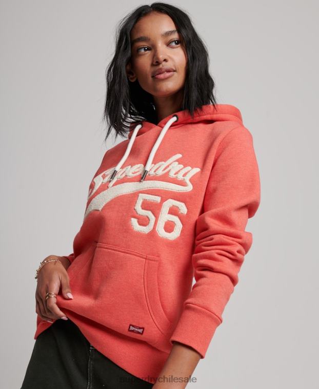 mujer Superdry coral sudadera con capucha colegial con guión vintage 2R68Z2313