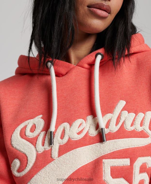 mujer Superdry coral sudadera con capucha colegial con guión vintage 2R68Z2313