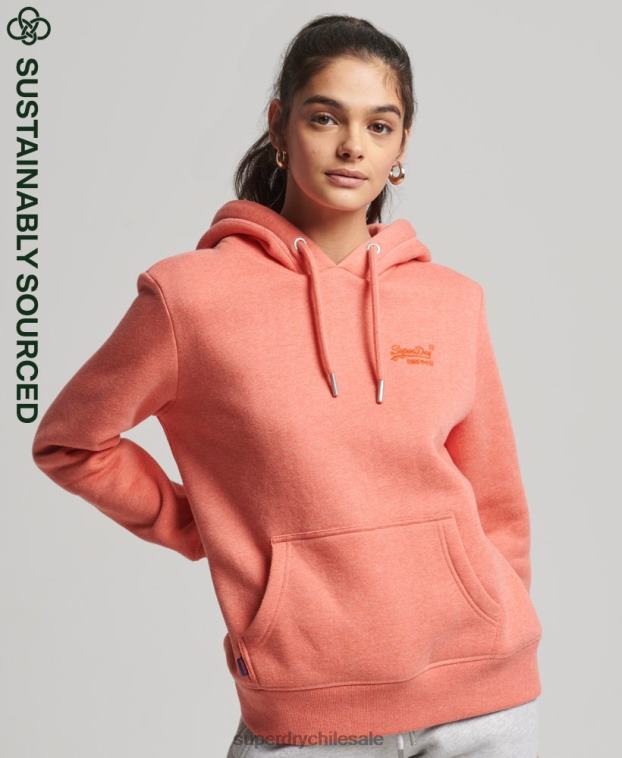 mujer Superdry coral sudadera con capucha de algodón orgánico con logo vintage bordado 2R68Z3385