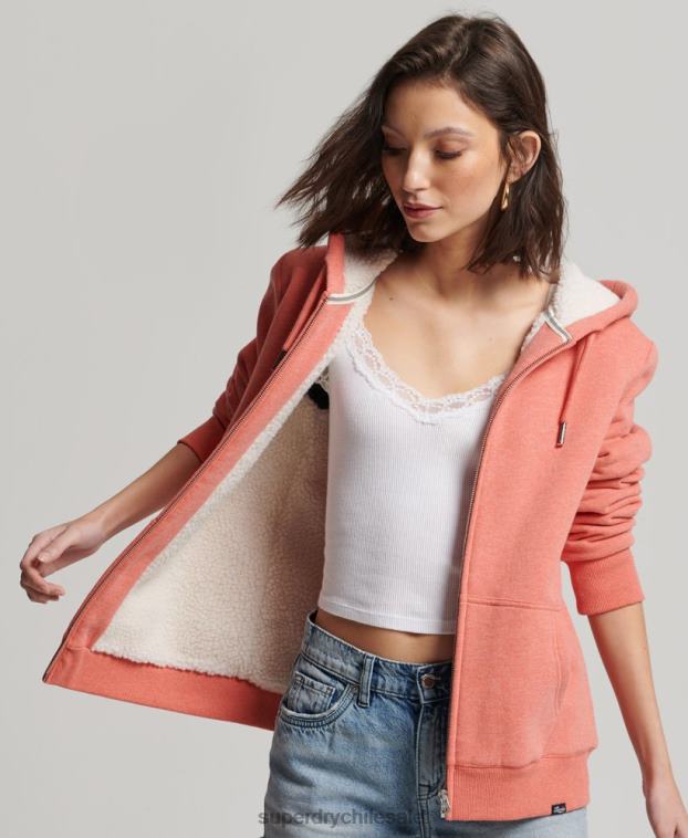 mujer Superdry coral sudadera con cremallera y forro de borreguito esencial 2R68Z5767