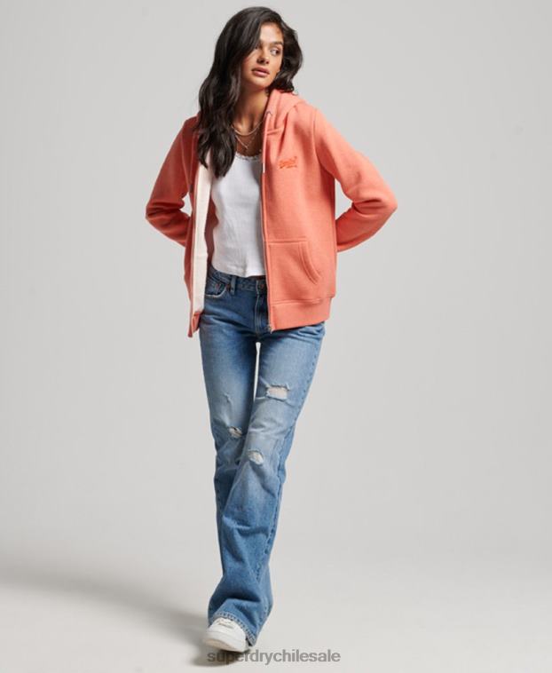 mujer Superdry coral sudadera con cremallera y logo bordado 2R68Z3388