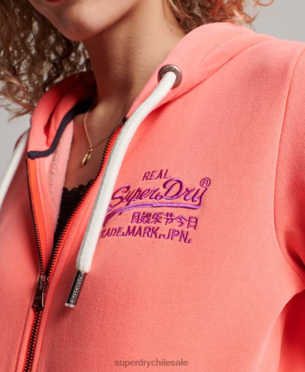 mujer Superdry coral sudadera con cremallera y logo vintage 2R68Z2065