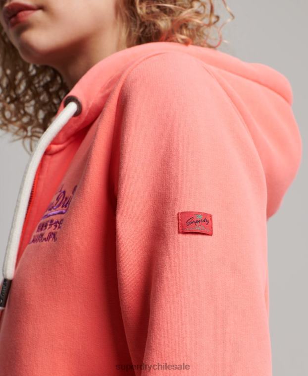 mujer Superdry coral sudadera con cremallera y logo vintage 2R68Z2065