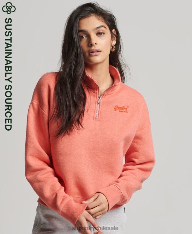 mujer Superdry coral sudadera con cuello tunecino y logo vintage de algodón orgánico 2R68Z6008