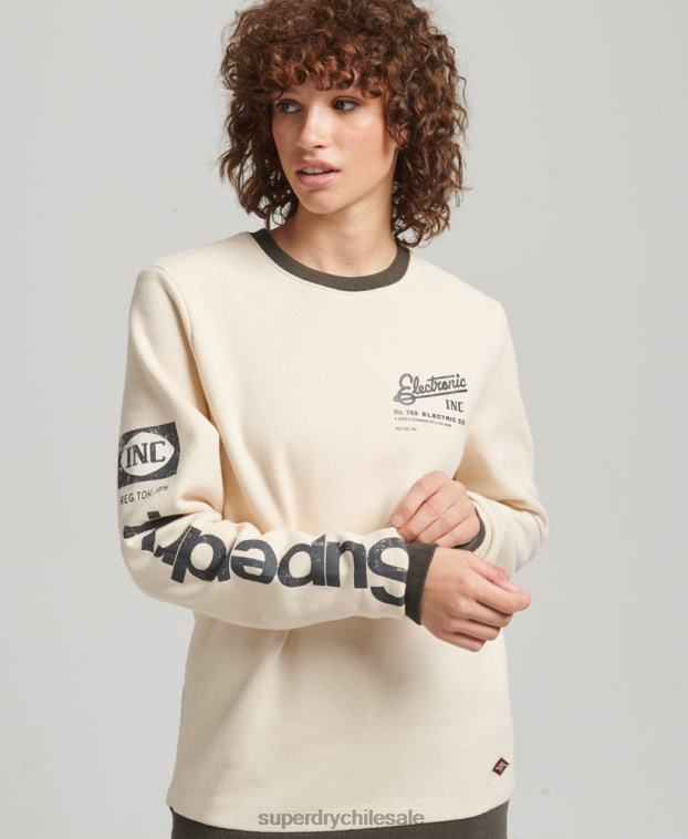mujer Superdry crema sudadera clásica americana con logo central extragrande 2R68Z6134