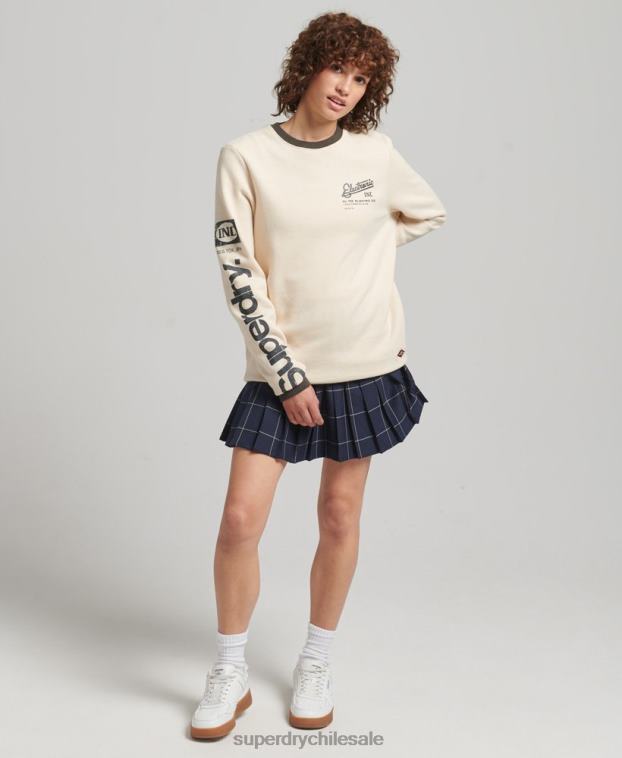 mujer Superdry crema sudadera clásica americana con logo central extragrande 2R68Z6134