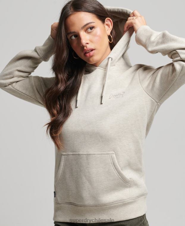 mujer Superdry crema sudadera con capucha y logo esencial de algodón orgánico 2R68Z6151
