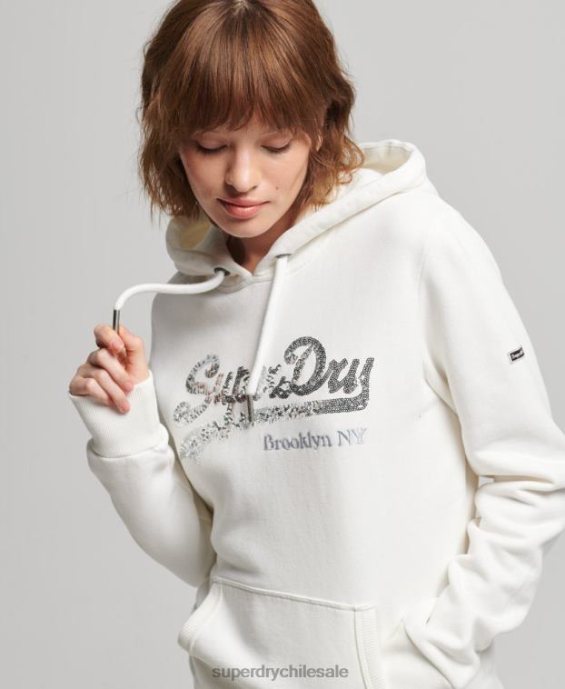 mujer Superdry crema sudadera con capucha y logo gráfico 2R68Z5945
