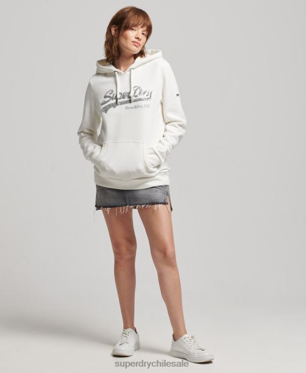 mujer Superdry crema sudadera con capucha y logo gráfico 2R68Z5945