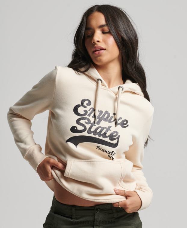mujer Superdry crema sudadera con capucha y logo gráfico 2R68Z5949
