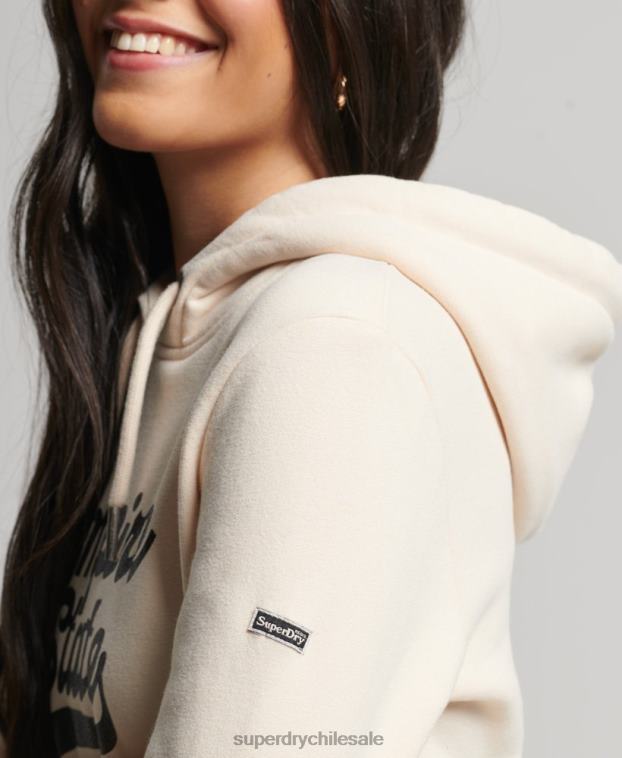 mujer Superdry crema sudadera con capucha y logo gráfico 2R68Z5949