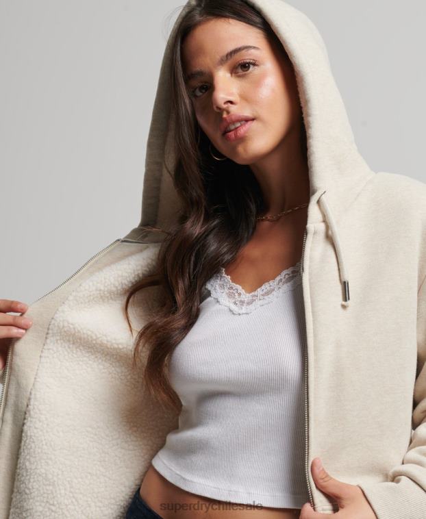 mujer Superdry crema sudadera con cremallera y forro de borreguito esencial 2R68Z5743