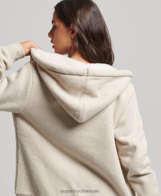 mujer Superdry crema sudadera con cremallera y forro de borreguito esencial 2R68Z5743