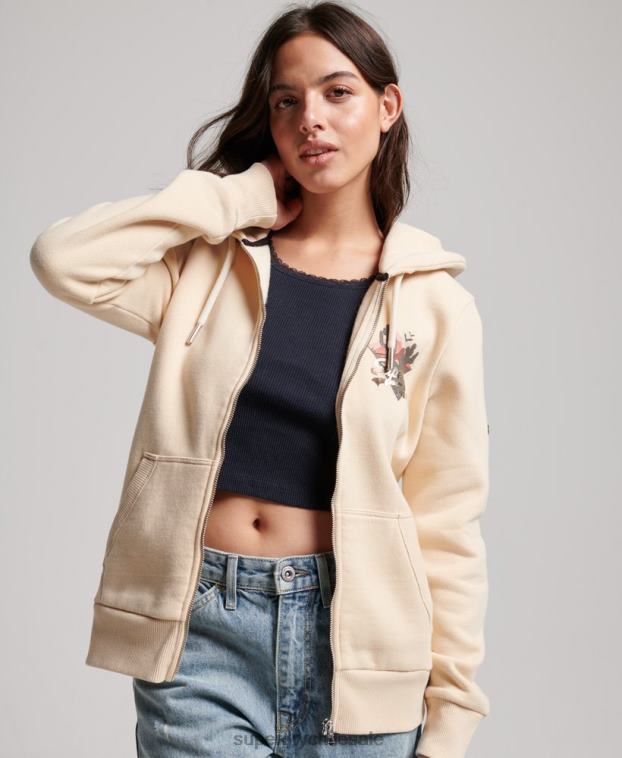 mujer Superdry crema sudadera con cremallera y logo vintage 2R68Z2179