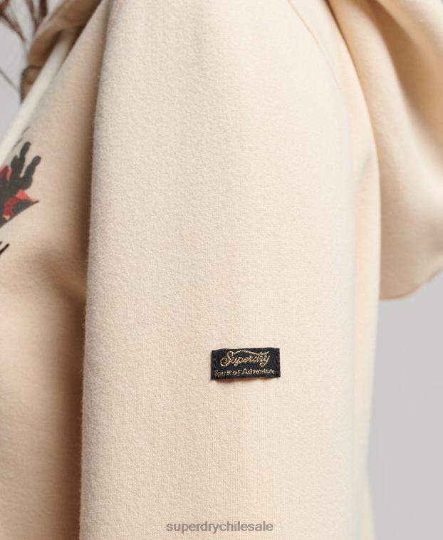mujer Superdry crema sudadera con cremallera y logo vintage 2R68Z2179