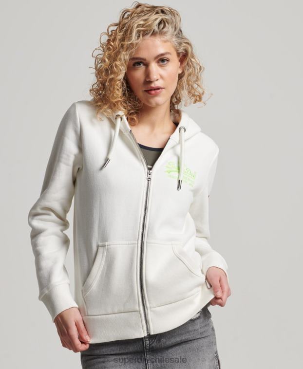 mujer Superdry crema sudadera con cremallera y logo vintage 2R68Z2252