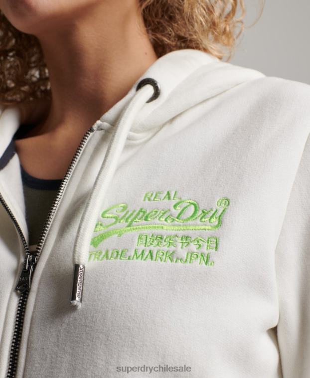 mujer Superdry crema sudadera con cremallera y logo vintage 2R68Z2252