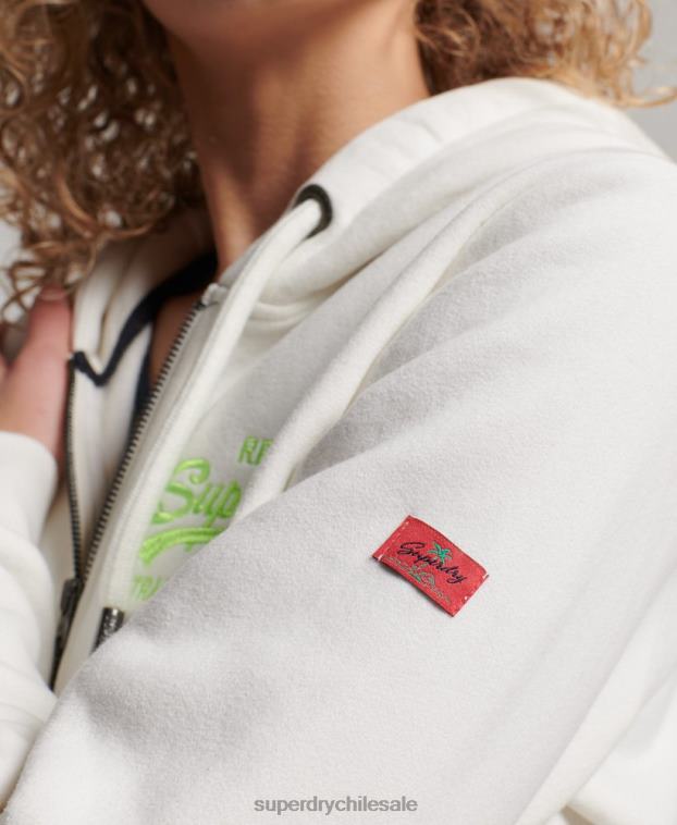 mujer Superdry crema sudadera con cremallera y logo vintage 2R68Z2252