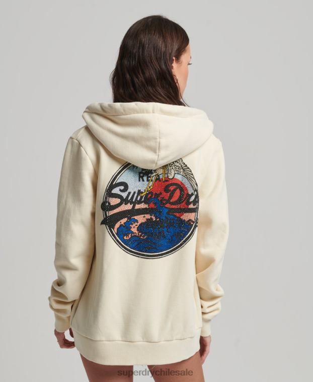 mujer Superdry crema sudadera con cremallera y logo vintage 2R68Z3330