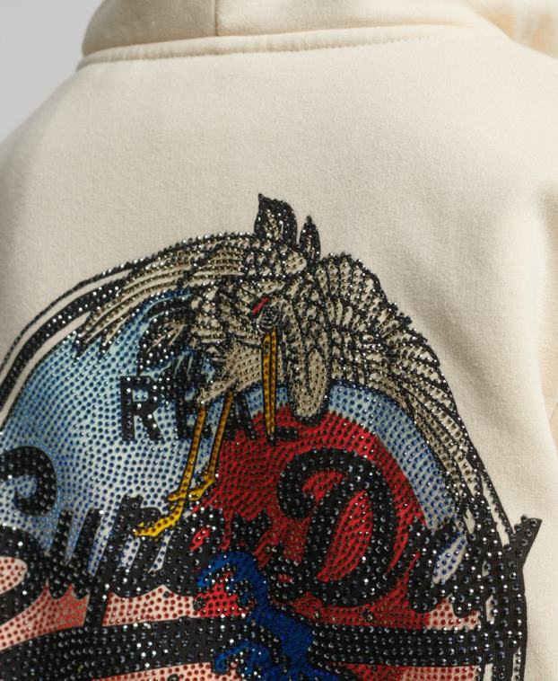 mujer Superdry crema sudadera con cremallera y logo vintage 2R68Z3330