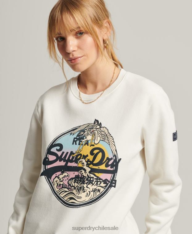 mujer Superdry crema sudadera con cuello redondo y logo vintage 2R68Z3456