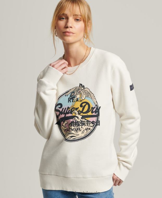 mujer Superdry crema sudadera con cuello redondo y logo vintage 2R68Z3456