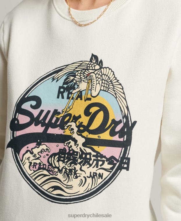 mujer Superdry crema sudadera con cuello redondo y logo vintage 2R68Z3456