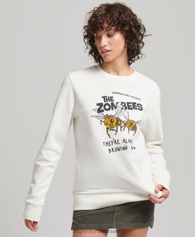 mujer Superdry crema sudadera con equipo b-movie 2R68Z3416