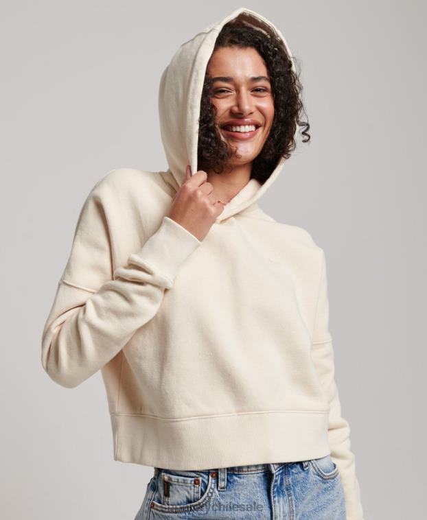 mujer Superdry crema sudadera corta con capucha y lavado 2R68Z3352