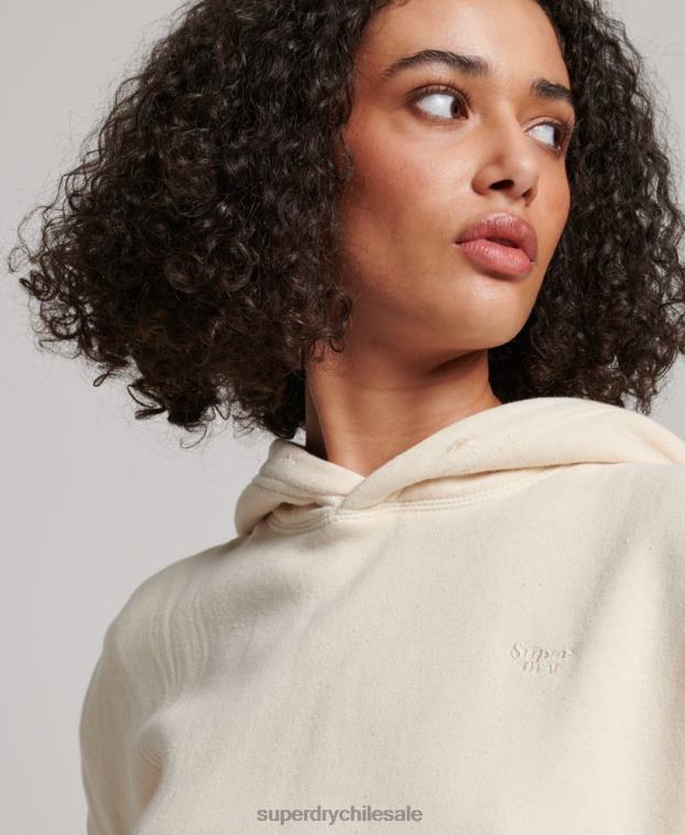 mujer Superdry crema sudadera corta con capucha y lavado 2R68Z3352