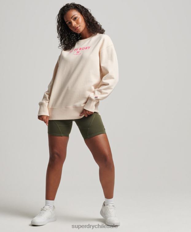 mujer Superdry crema sudadera oversize con cuello redondo y heráldica 2R68Z3369