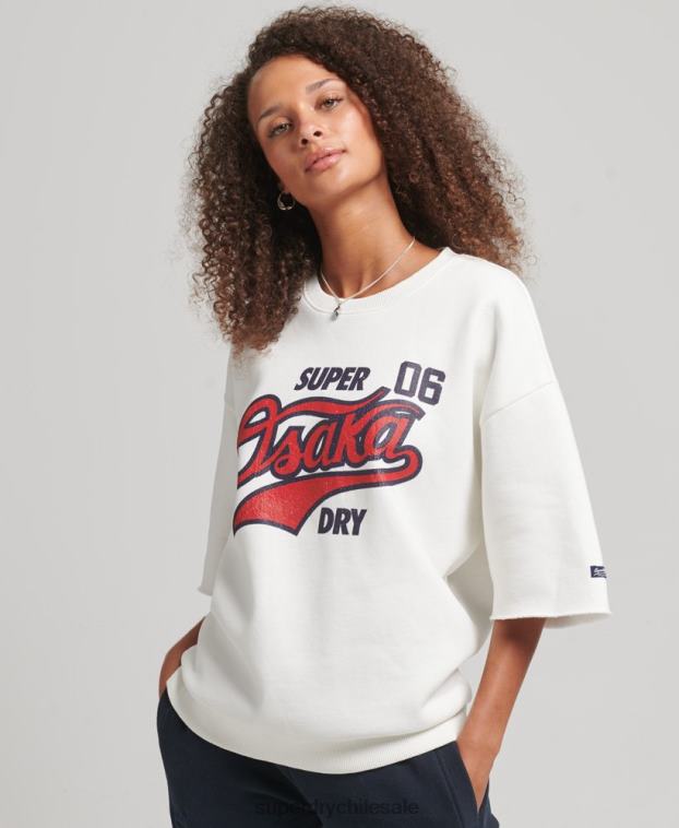 mujer Superdry crema sudadera universitaria de manga corta 2R68Z3477