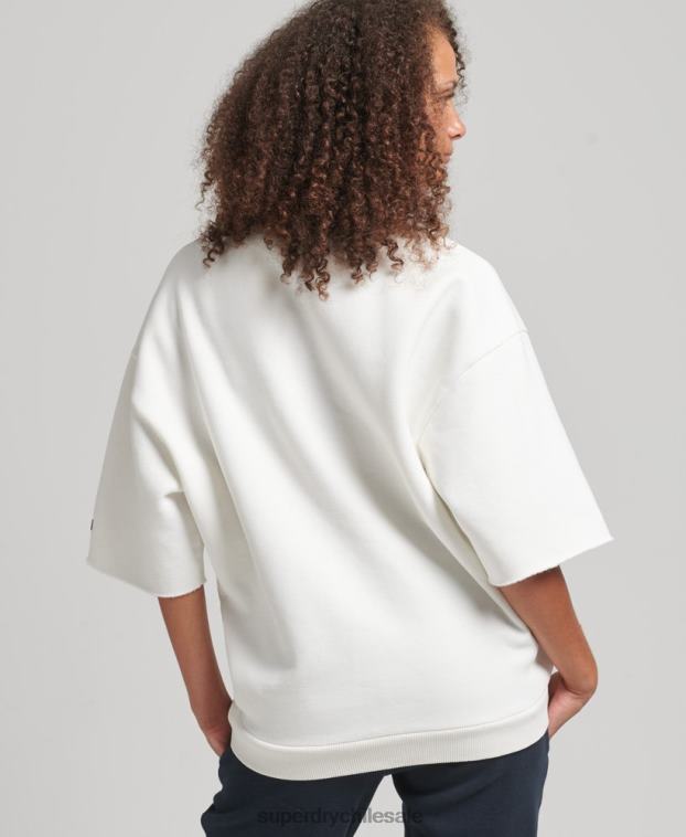 mujer Superdry crema sudadera universitaria de manga corta 2R68Z3477