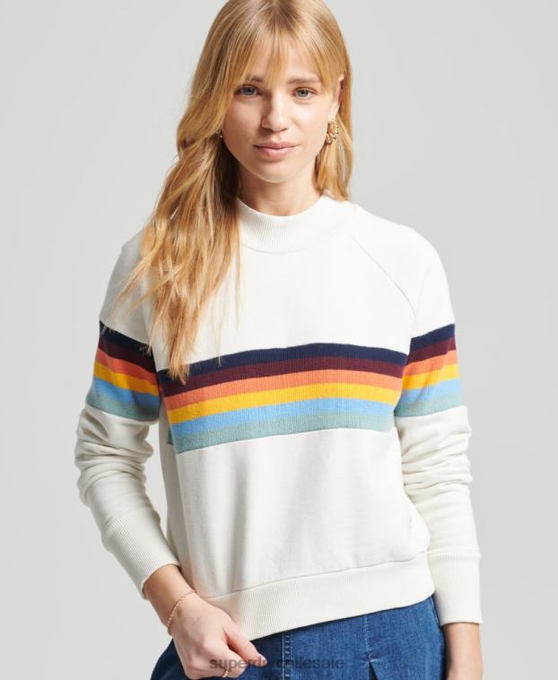 mujer Superdry crema sudadera vintage con cuello redondo y rayas cali 2R68Z5995