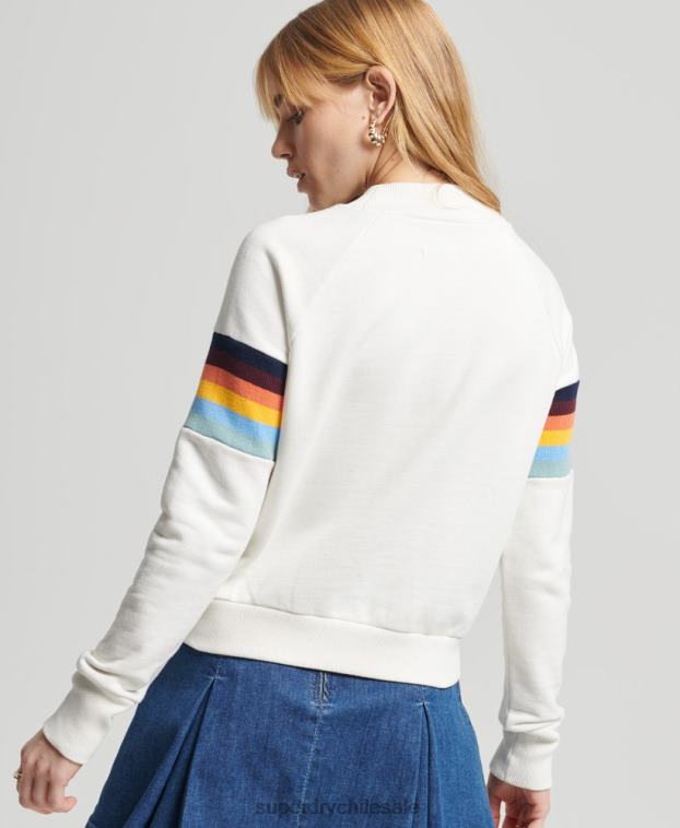 mujer Superdry crema sudadera vintage con cuello redondo y rayas cali 2R68Z5995